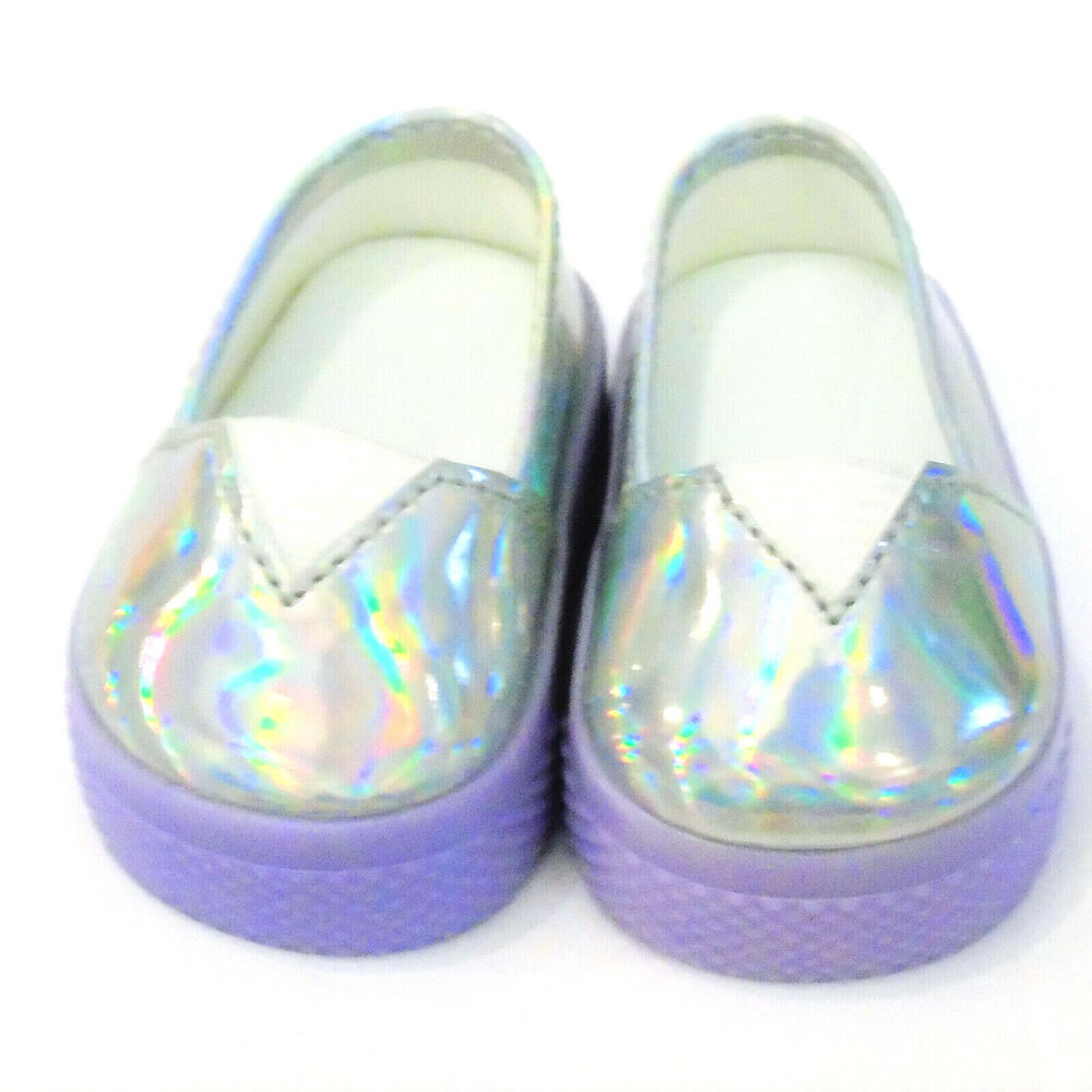 American Girl Doll Shoes Holographic Iridescent Rainbow Colors Purple Platform
